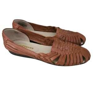 softspots trinidad huarache flat woven slip on shoes brown 8.5N